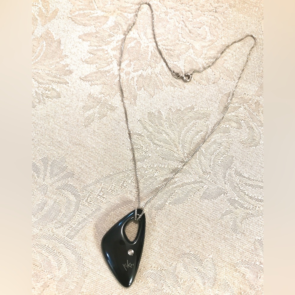 18K Diamond Black Steel Art Pendant Sterling Silver Necklace - Picture 7 of 7